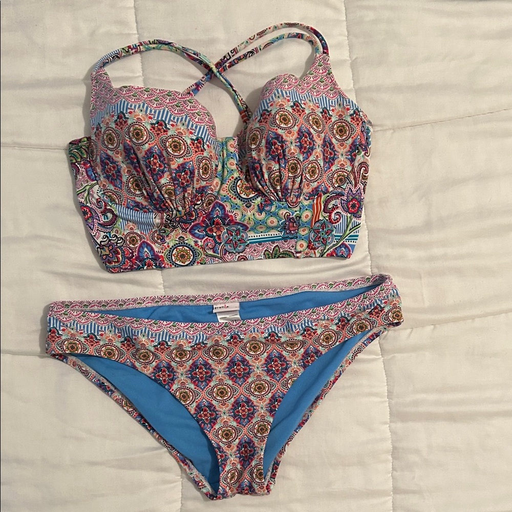 Profile Blush multi-colored bikini. Top Large (D cup); Bottom Medium.